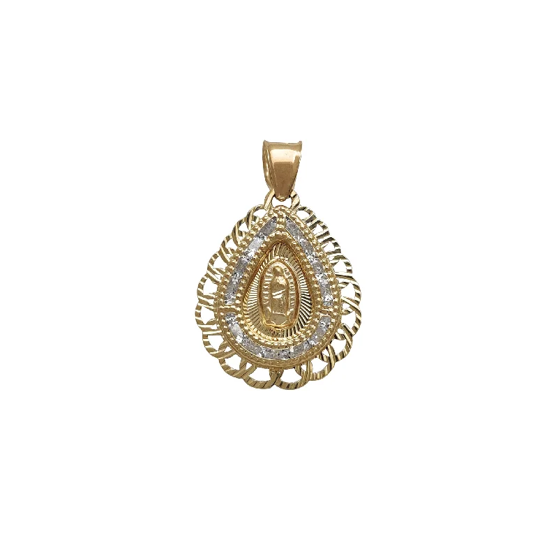 classic silver pearl earrings Diamond Cuts Teardrop Shape Zirconia Frame Virgin Mary Pendant (14K)