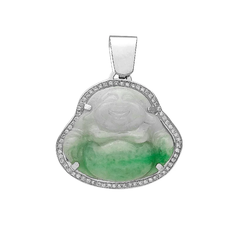 elegant marquise diamond ring Diamond Frame Laughing Buddha Jade Pendant (14K)