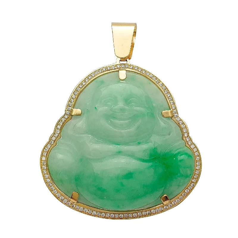layered pearl choker necklace Diamond Frame Laughing Buddha Jade Pendant (14K)