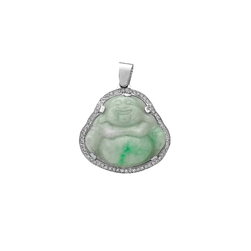 unique crystal bar necklace Diamond Frame Laughing Buddha Jade Pendant (14K)