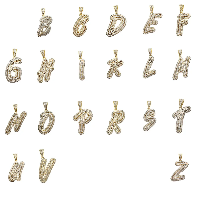 gothic bat ring sterling silver Cubic Zirconia Script Initial Letter Pendant (14K)