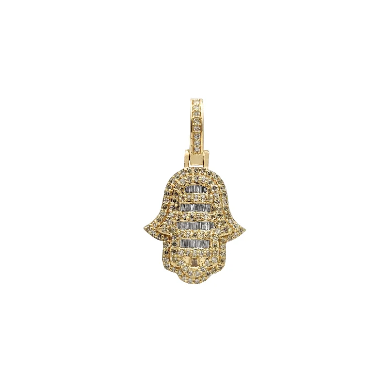 pearl and gold chain earrings Diamond Round & Baguettes Hamsa Hand Pendant (14K)