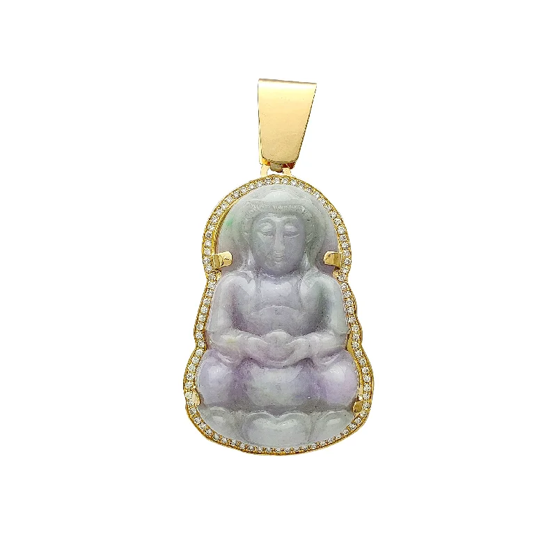 celestial astrology sign ring Diamond Frame Purple & Green GuanYin Jade Pendant (14K)