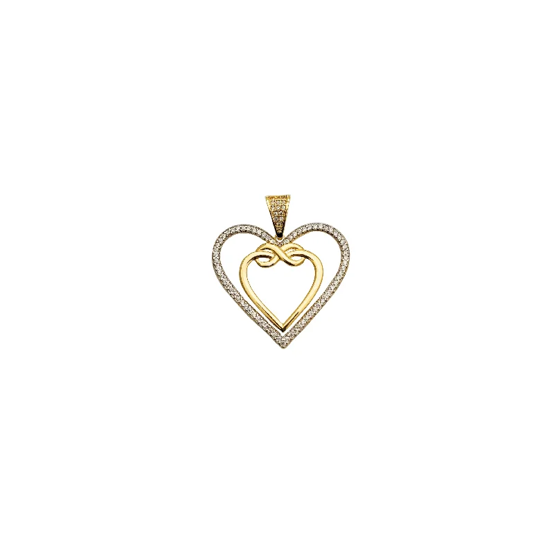 custom name necklace gold Double Open CZ Heart Pendant (14K)