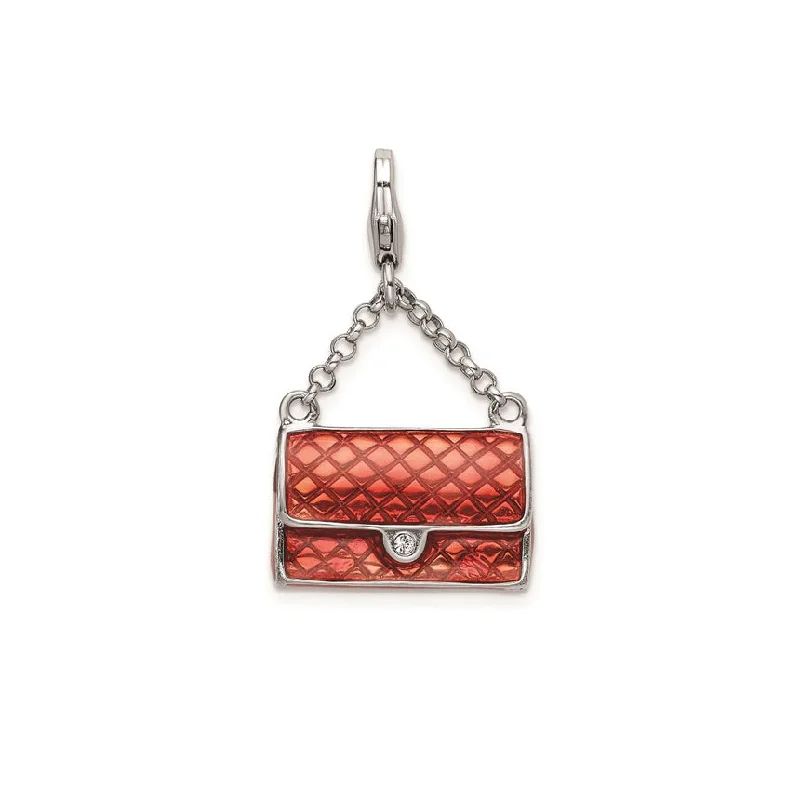 colorful gemstone engagement ring Enameled 3D-Purse with Lobster Clasp Charm Pendant (Silver)