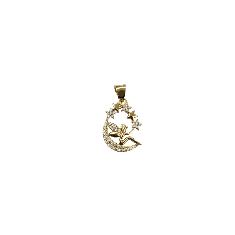 real peridot charm bracelet Fairy on Crescent Moon Star Pendant (14K)