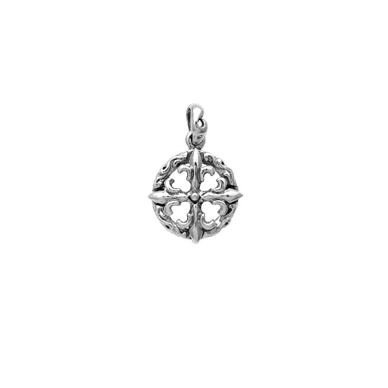 handcrafted sterling silver necklace Antique Finish Fleur de Lis Cross Pendant (Silver)