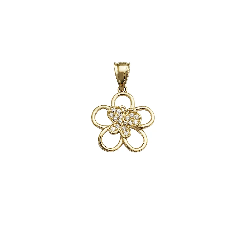 unique diamond eternity band Flower Butterfly CZ Pendant (14K)