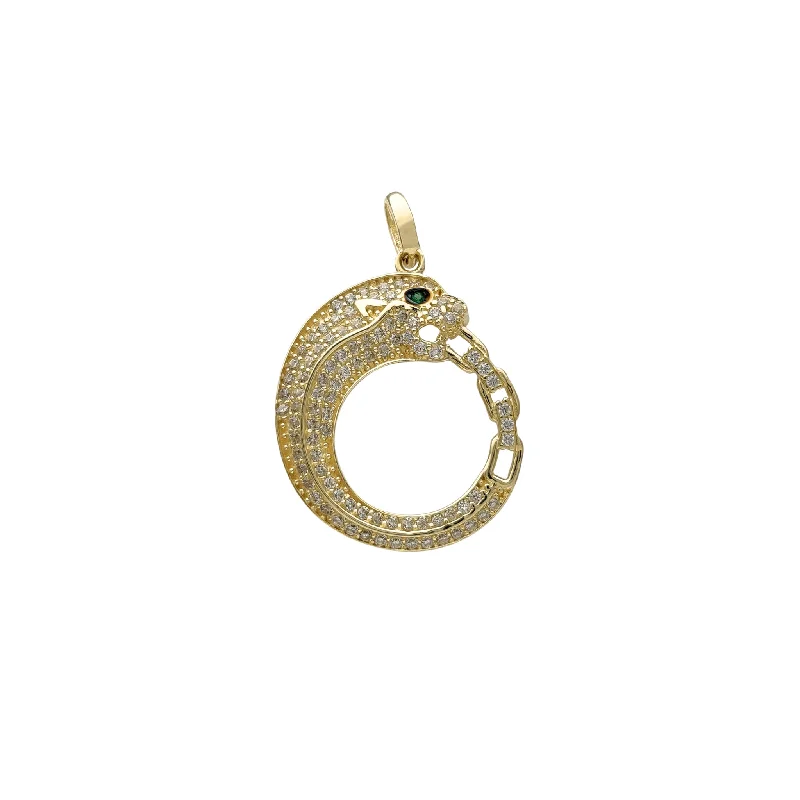 dainty gemstone choker necklace Green-Eye Panther Crescent Pendant (14K)