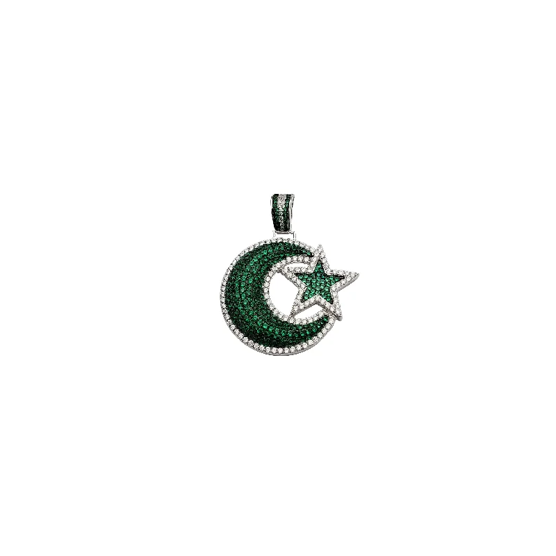 large statement turquoise ring Green & White CZ Moon and Star Pendant (Silver)