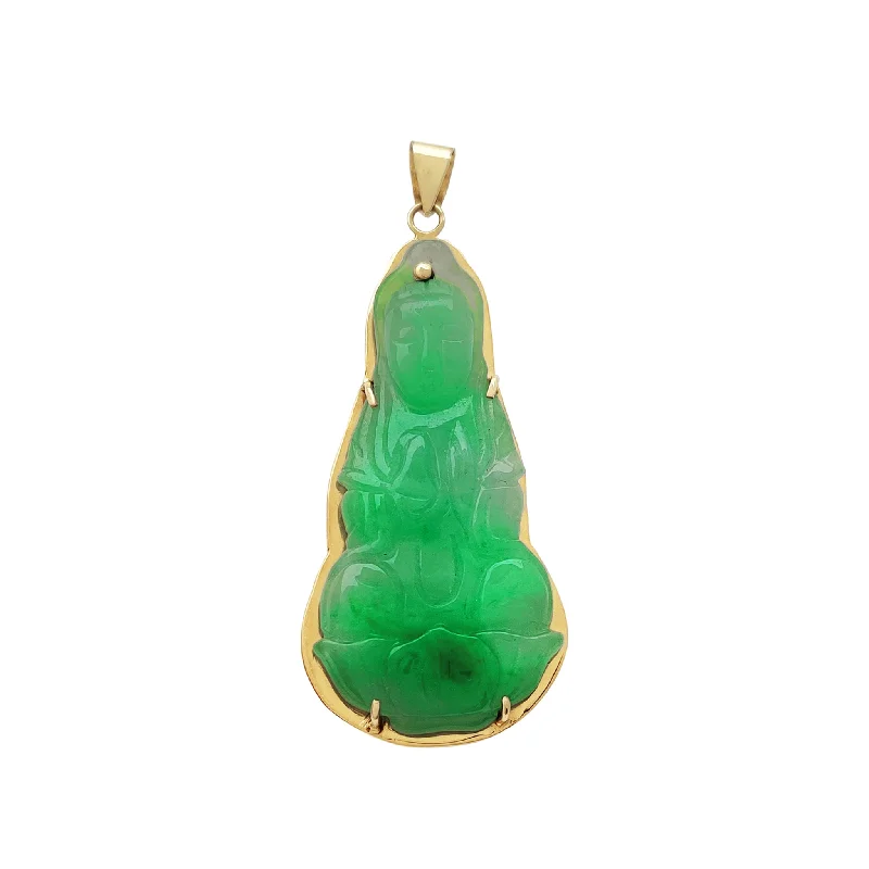 handmade braided leather necklace Guan Yin Jade Pendant (14K)