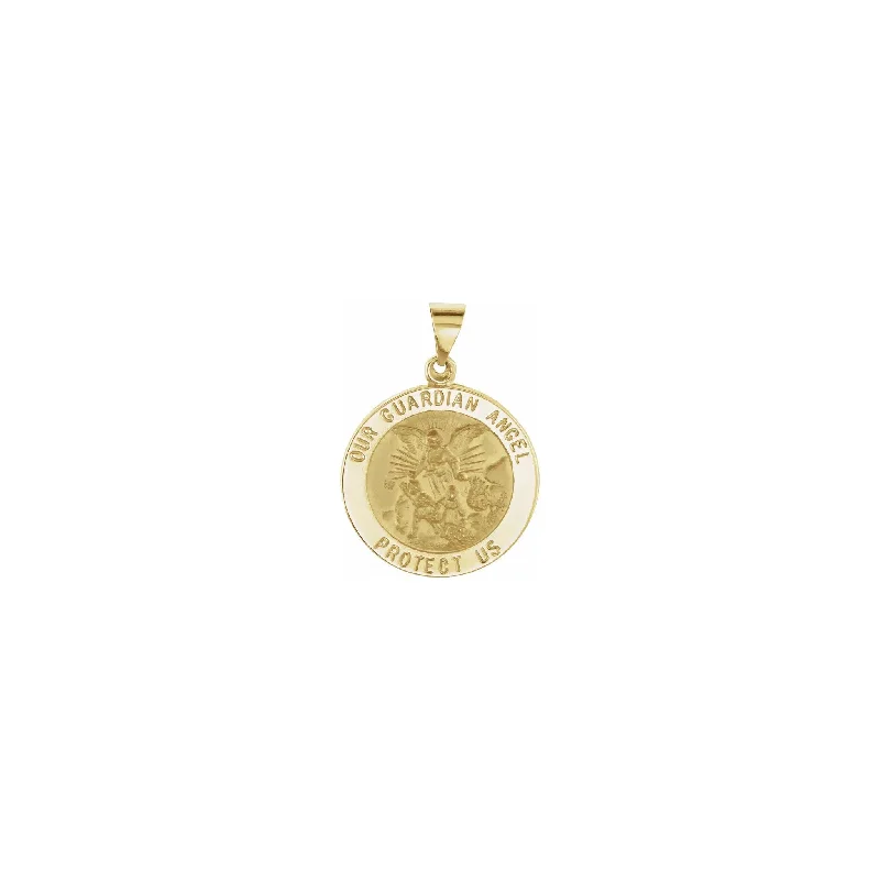minimalist sapphire drop necklace Guardian Angel Round Lightweight Medal (14K)