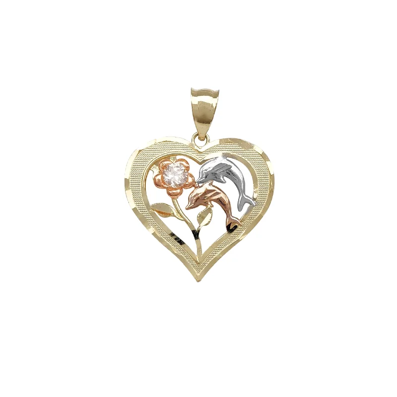 silver lotus flower earrings Halo Heart Flower & Dolphin Pendant (14K)