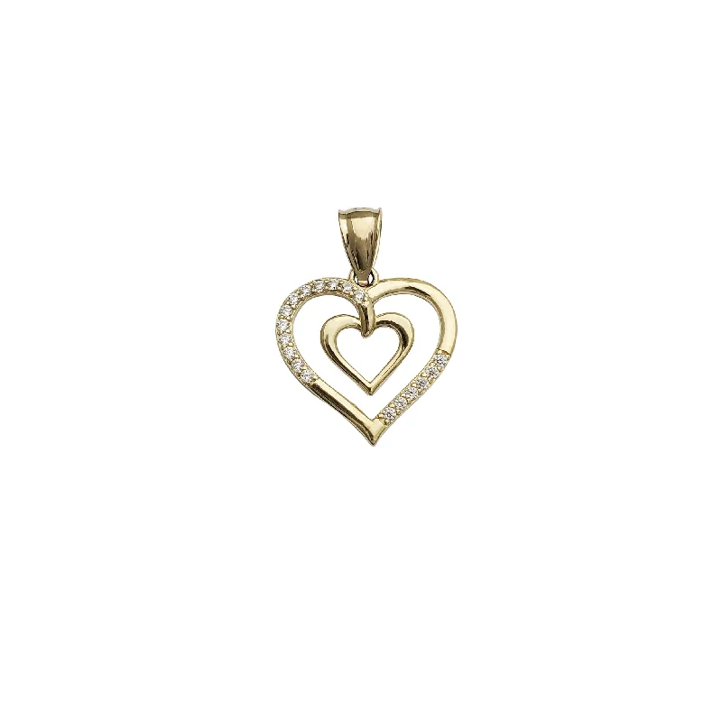 vintage-inspired pearl brooch Heart Within Heart CZ Pendant (14K)