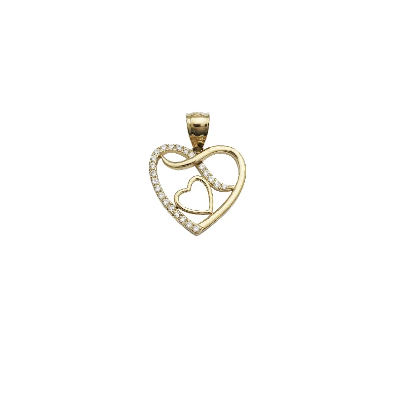 leather cuff bracelet men Heart Within Heart Infinity CZ Pendant (14K)