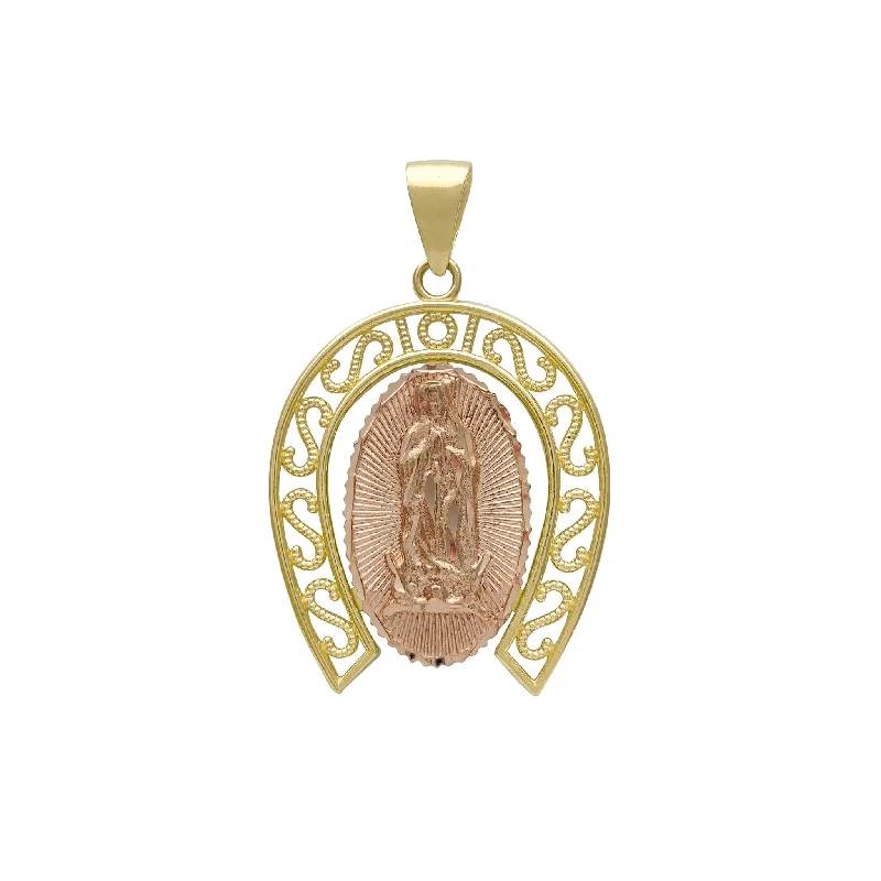handmade lava stone bracelet Horseshoe Virgin Mary Pendant (14K)