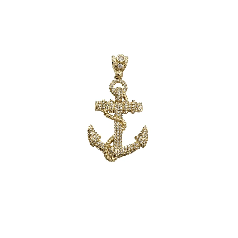 minimalist crystal quartz ring Iced-Out Anchor CZ Pendant (14K)