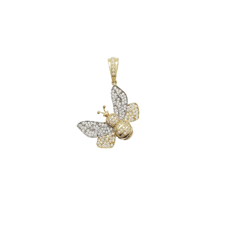 silver rope chain men Iced-Out Bee CZ Pendant CZ Pendant (14K)