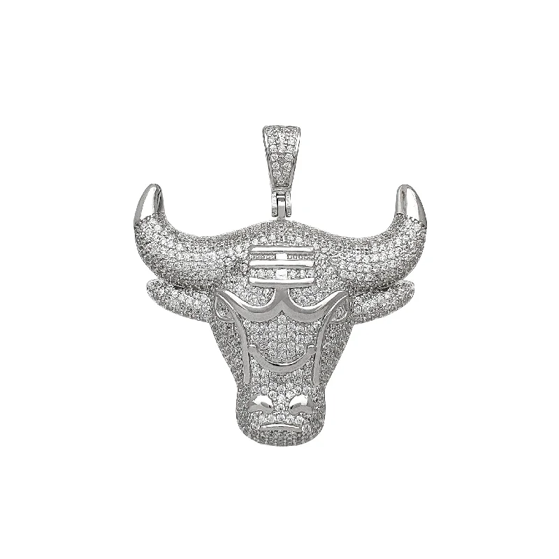 handmade wire-wrapped gemstone ring Iced-Out Bull Head Pendant (Silver)