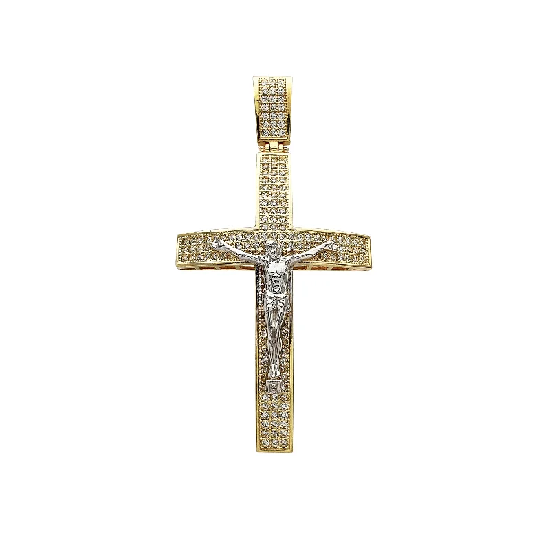vintage flower brooch pin Iced-Out Convex Crucifix Pendant (14K)