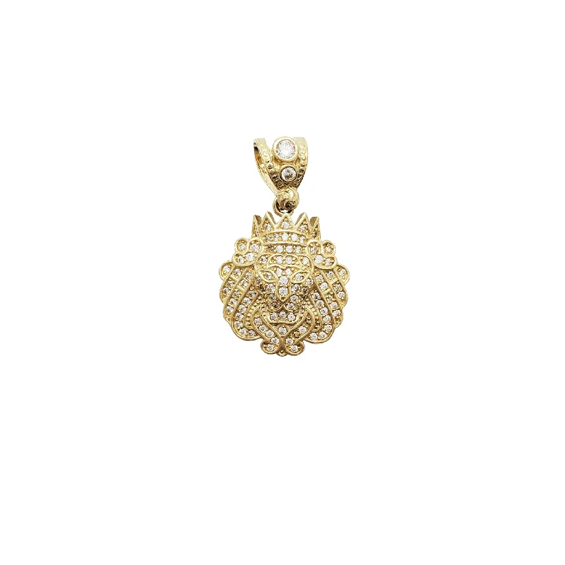twisted rope gold chain Iced-Out Crowned Lion CZ Pendant (14K)