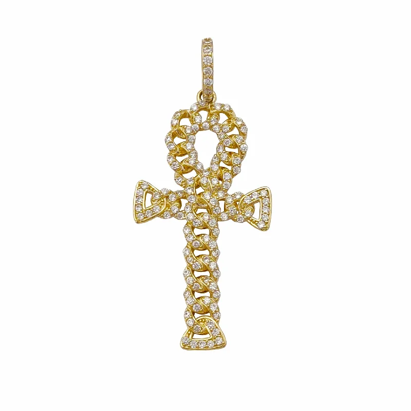 handmade coin pendant necklace Iced-Out Cuban Style Ankh Pendant (14K)