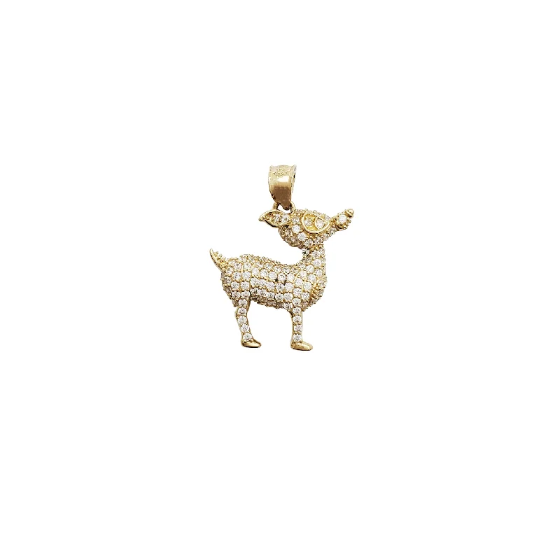 vintage rose-cut diamond ring Iced-Out Deer CZ Pendant (14K)