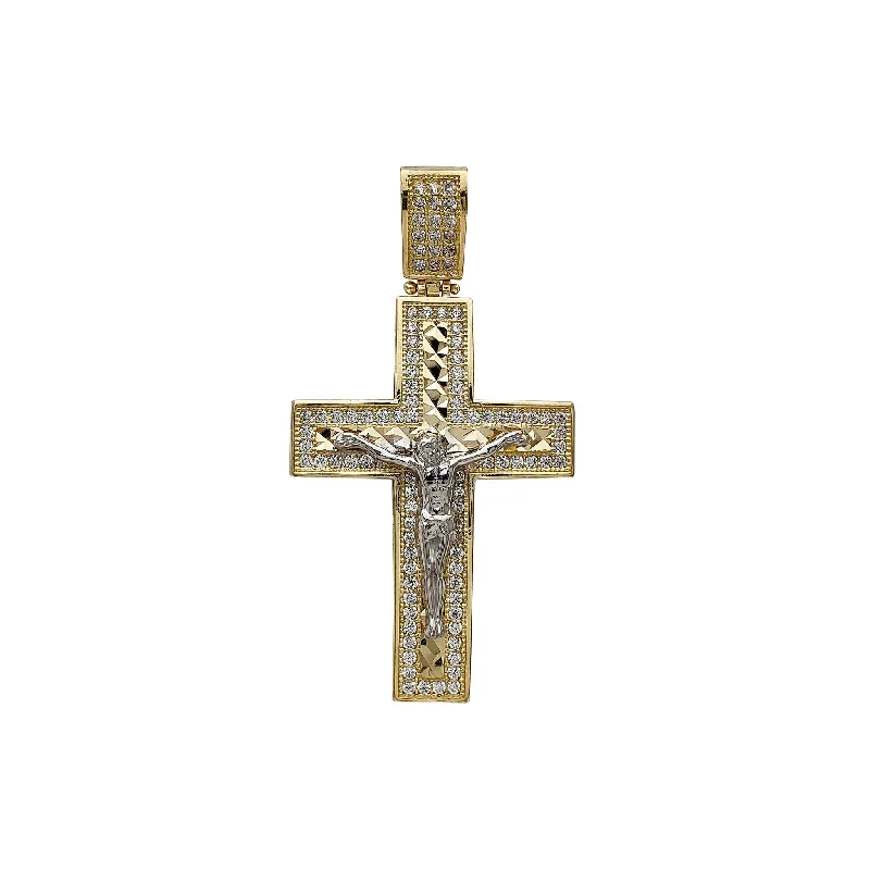 handcrafted beaded hoop earrings Iced-Out Faceted Cut Convex Crucifix Pendant (14K)