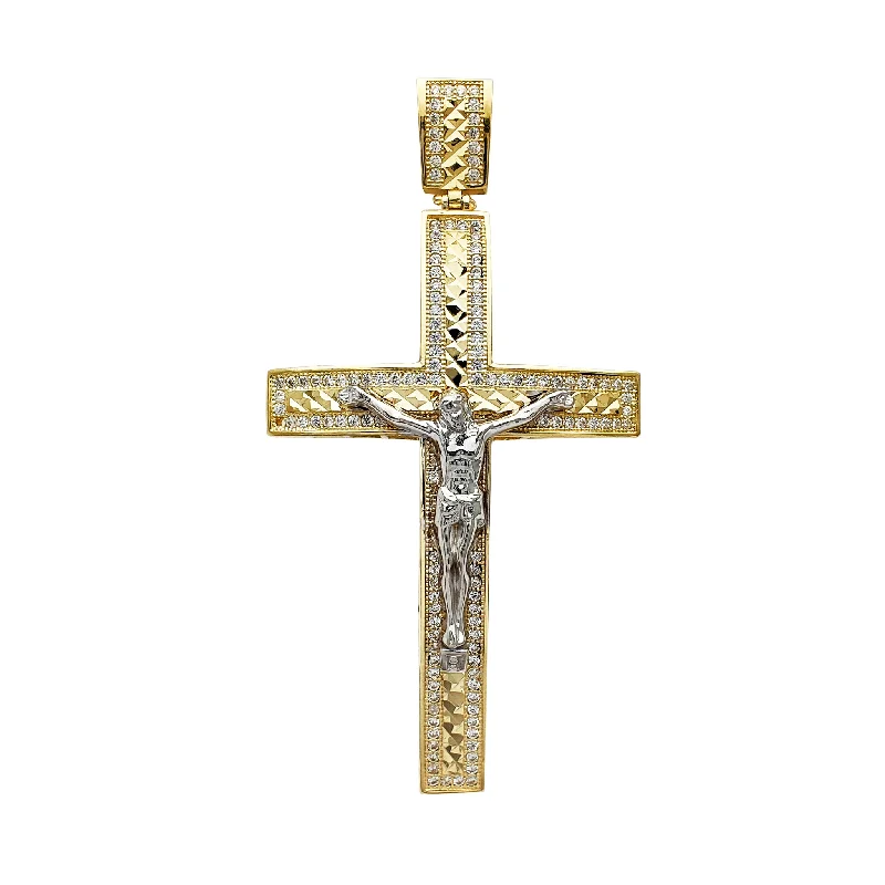 minimalist infinity ring Iced-Out Faceted Cuts Convex Crucifix Pendant (14K)