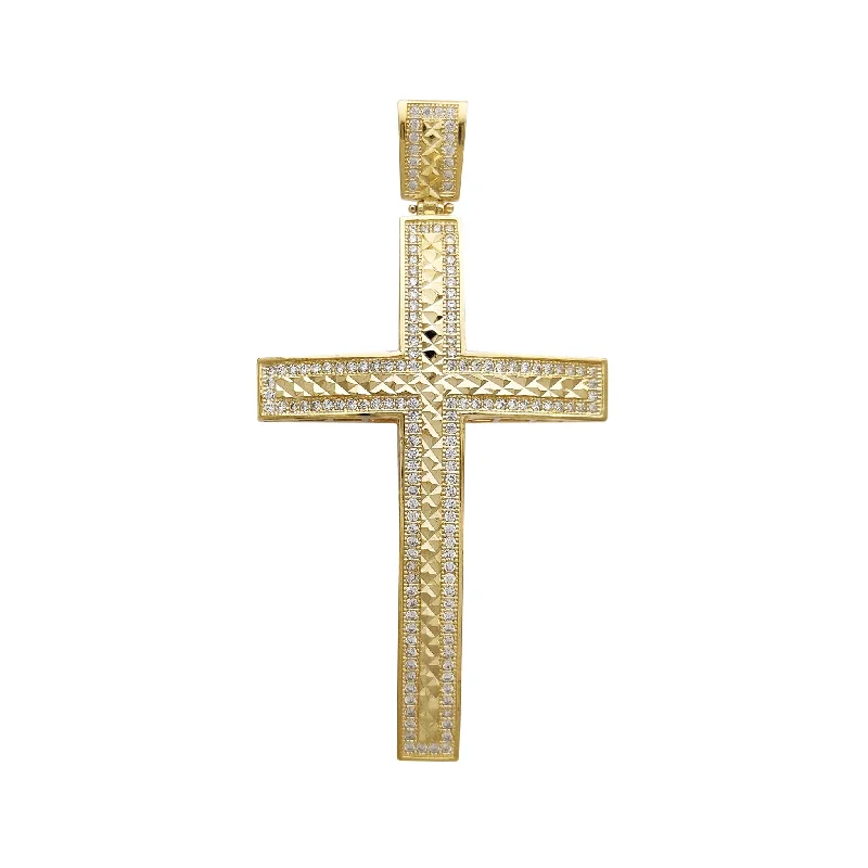 elegant pearl bridal set Iced-Out Faceted Cuts Convex Cross Pendant (14K)