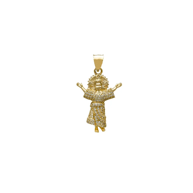gold-plated figaro chain Iced-Out Halo Baby Jesus Pendant (14K)