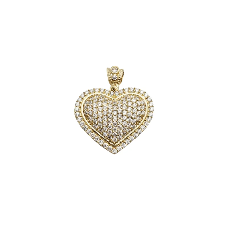 sterling silver braided ring Iced-Out Heart CZ Pendant (14K)