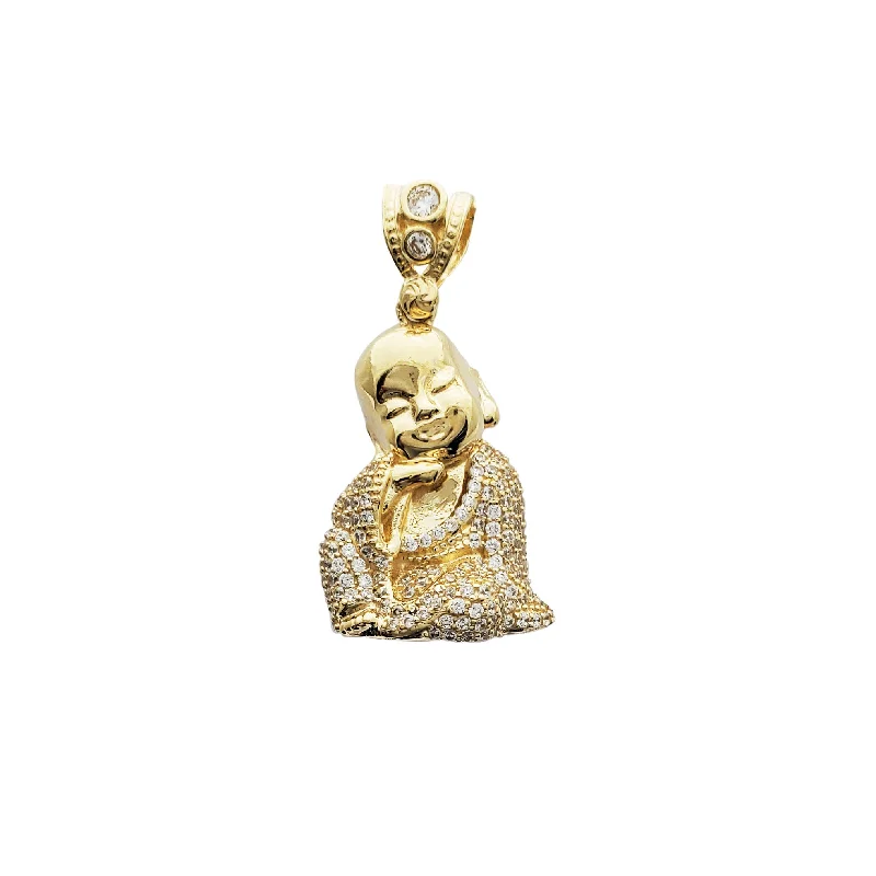 vintage-style floral brooch Iced-out Kid Buddha Pendant (14K)