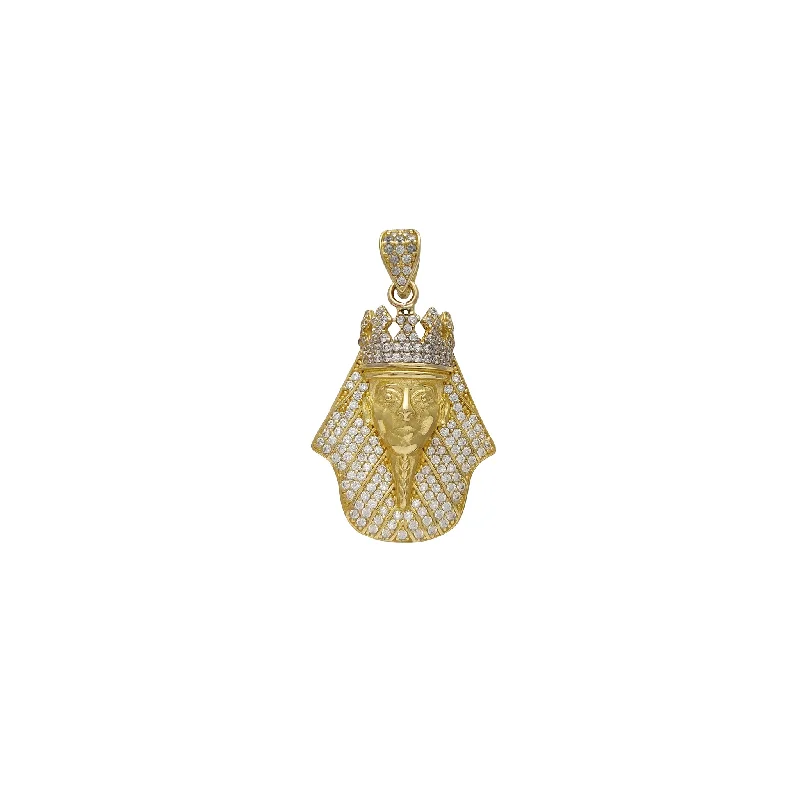 elegant drop earrings wedding Iced-Out Pharaoh Head Pendant (14K)