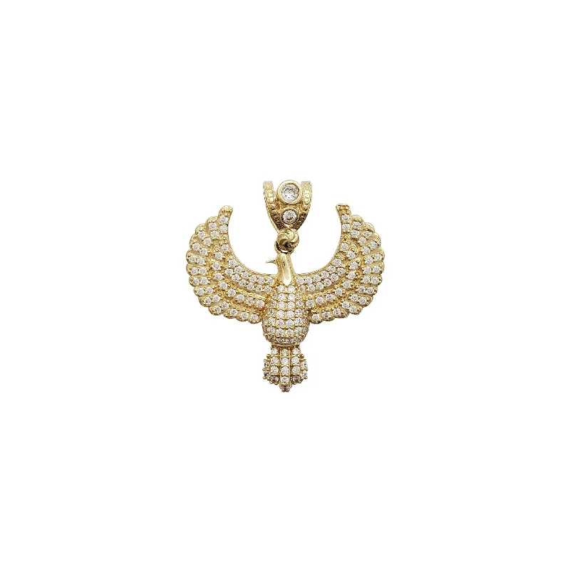 adjustable silver cuff bracelet Iced-Out Pigeon CZ Pendant (14K)