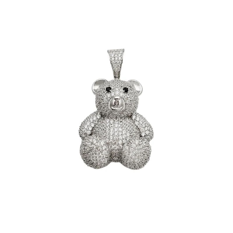 hammered silver pendant necklace Iced-Out Teddy Bear Pendant (Silver)
