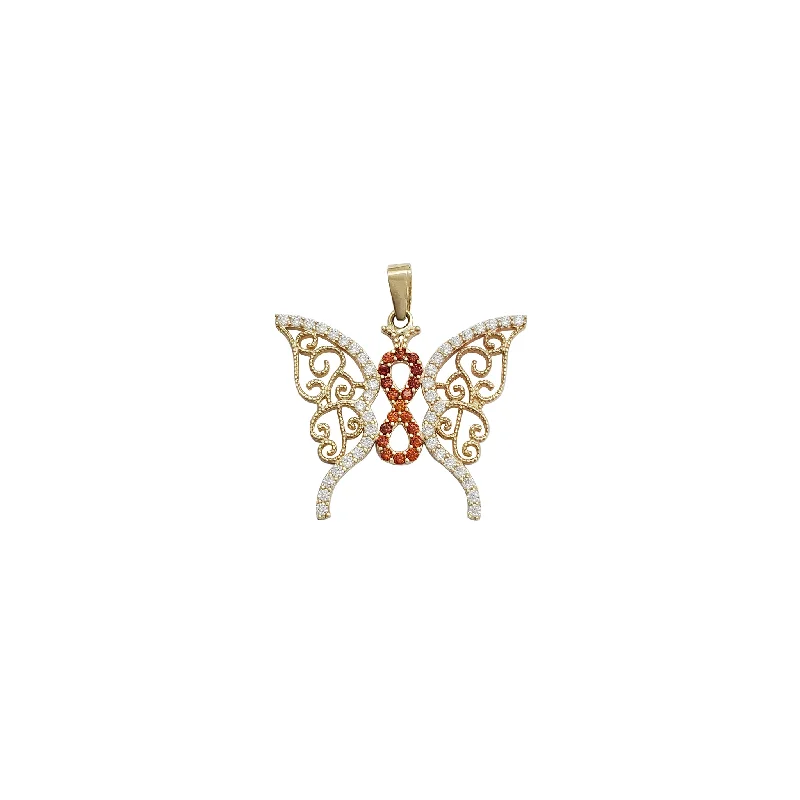 personalized hand-stamped bar ring Infinity Butterfly CZ Pendant (14K)