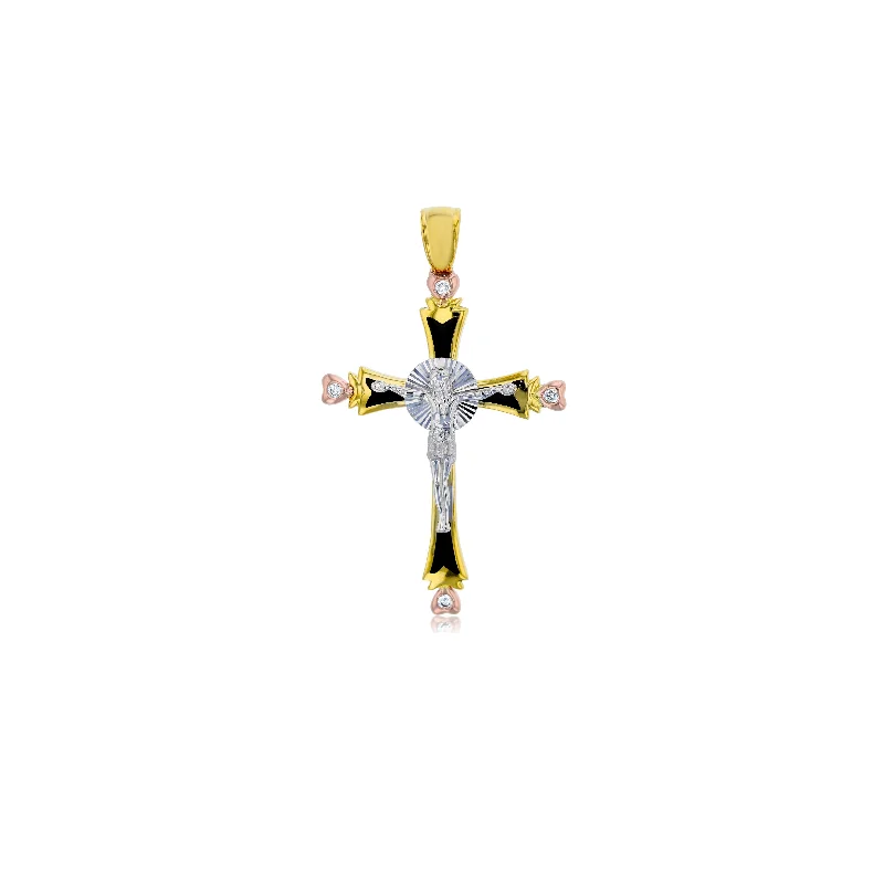 men’s tungsten wedding ring Jesus Cross with Black Enamel Pendant (14K)