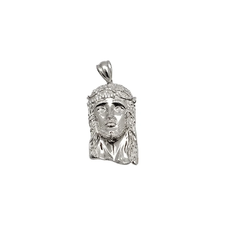 minimalist black pearl necklace Jesus CZ Head Pendant (Silver)