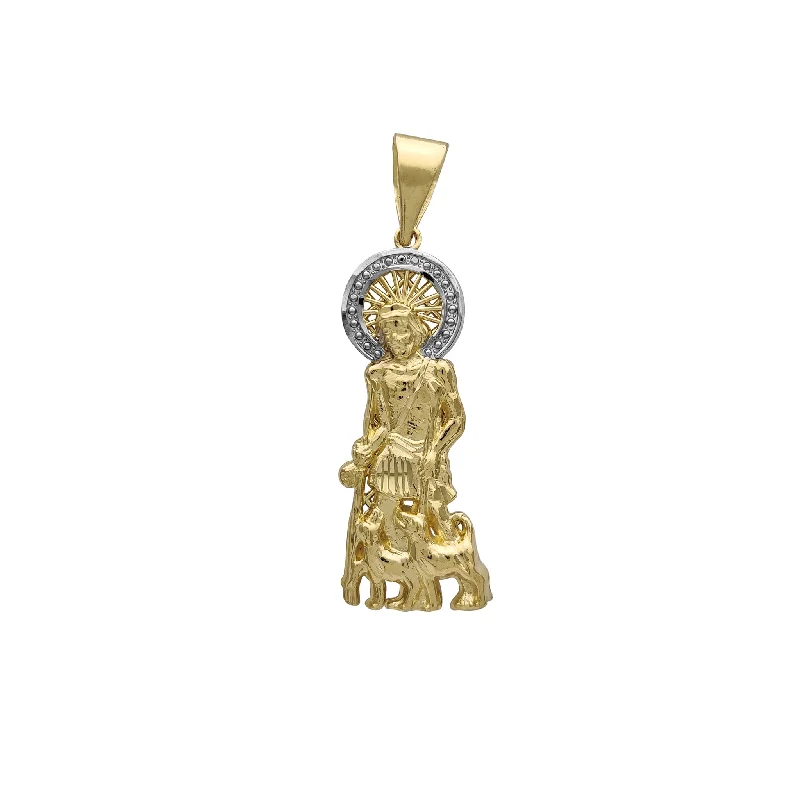 handcrafted opal inlay ring Mesh-Back Saint Lazarus Pendant (14K)