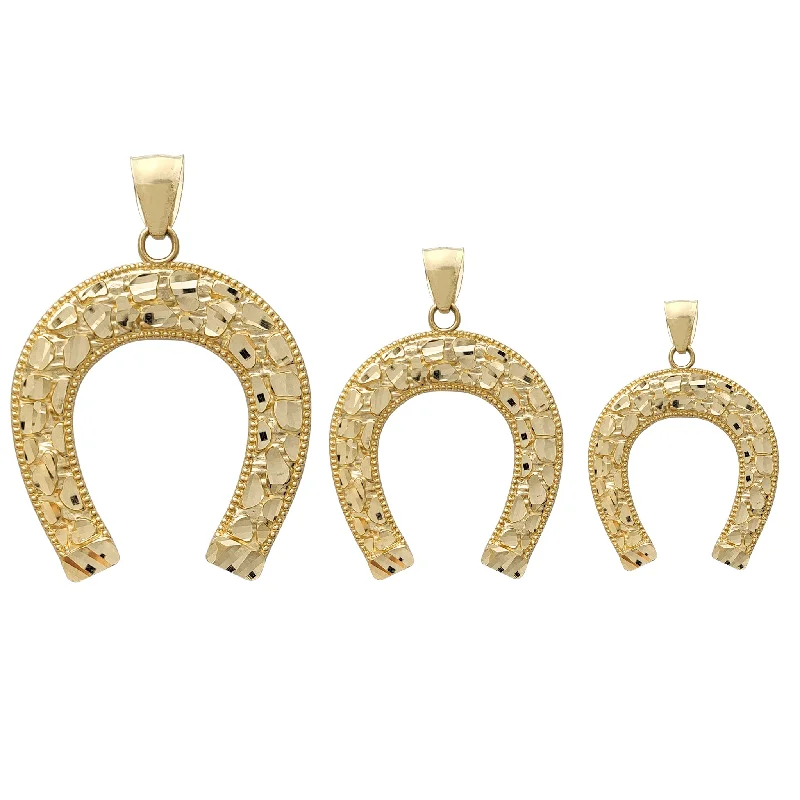 delicate marquise diamond band Milgrained Border Nugget Textured Horseshoe Pendant (14K)