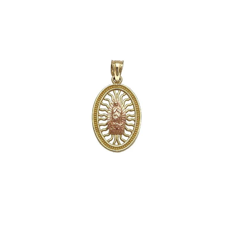 minimalist rose gold bracelet Milgrained Oval Frame Virgin Mary Pendant (14K)
