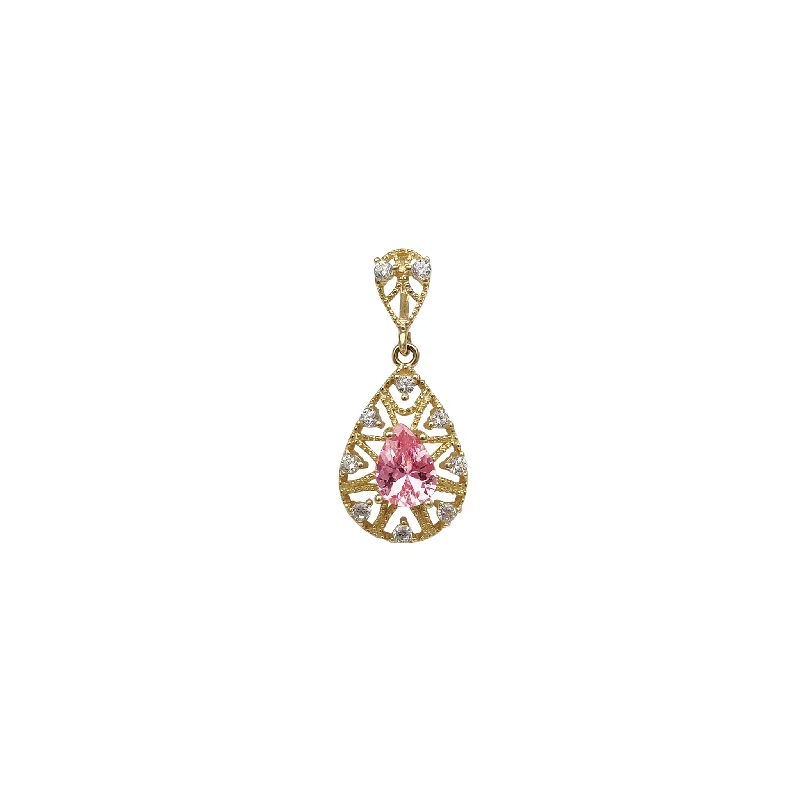 hammered gold signet ring Milgrained Zirconia Teardrop Pendant (14K)