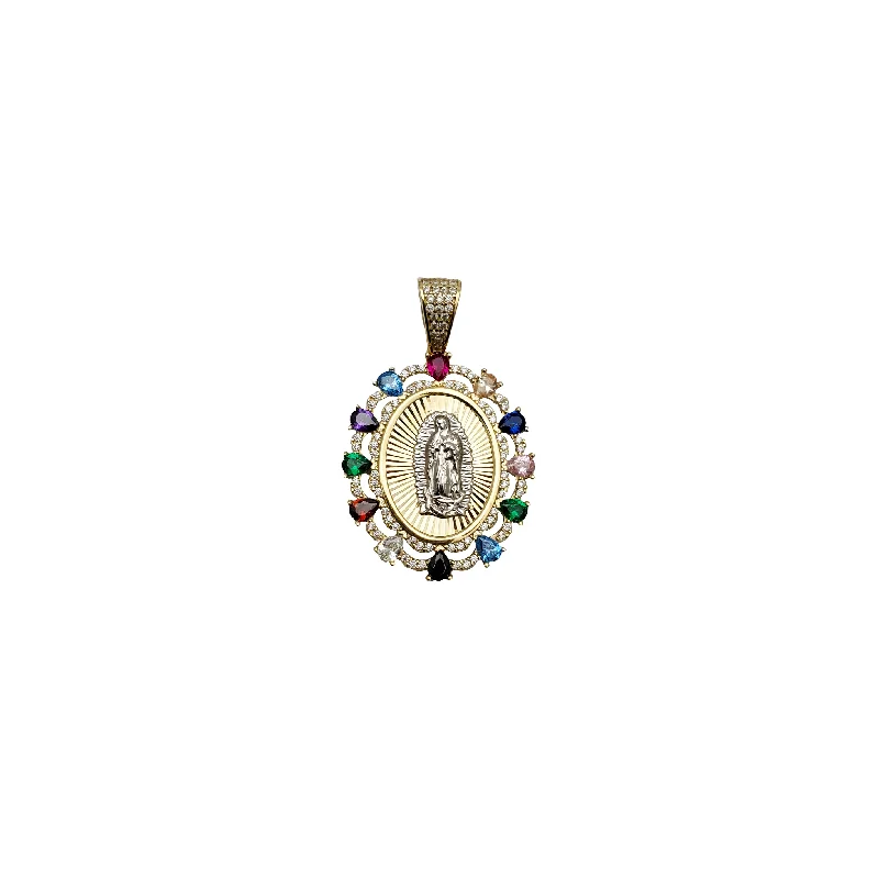 chunky chain necklace trendy Multi-Color CZ Guadalupe Pendant (14K)