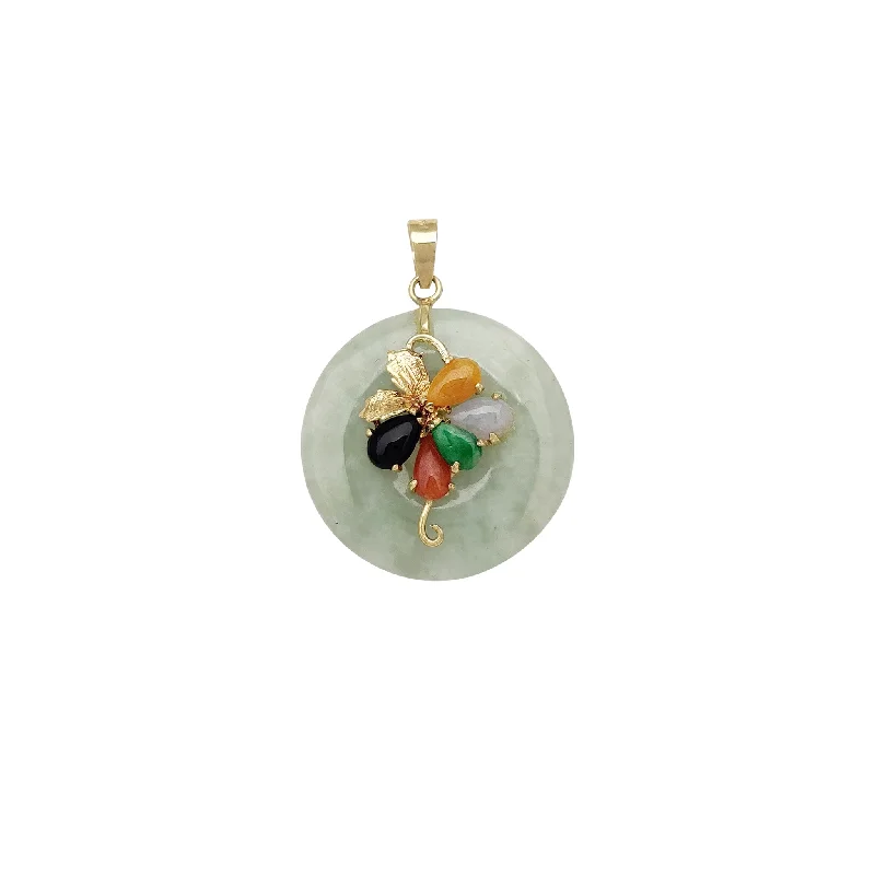 emerald cut diamond wedding ring Multi-color Flower Jade Pendant (14K)