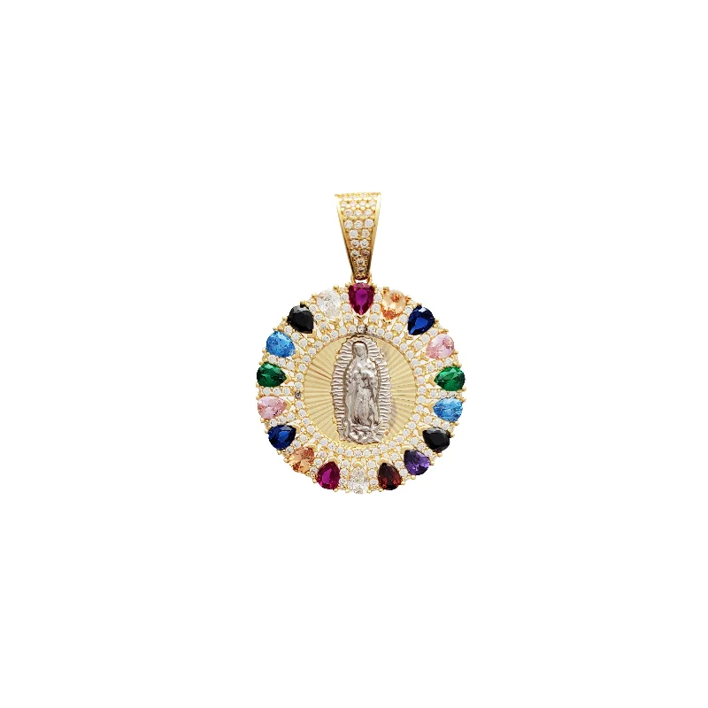 rustic wooden bead bracelet Multi-Color Virgin Guadalupe Pendant (14K)