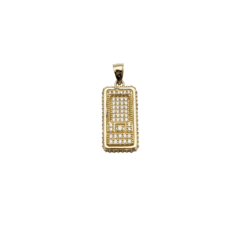 men’s hammered titanium ring Old School Phone CZ Pendant (14K)