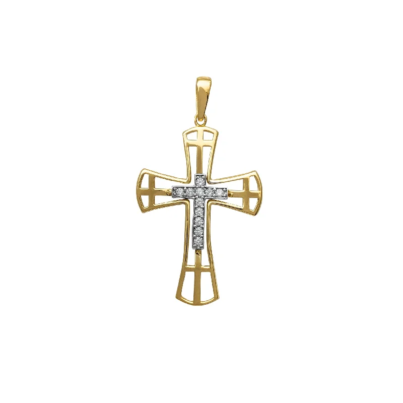 unique silver branch ring Outlined Two-Tone Cross Pendant (14K)