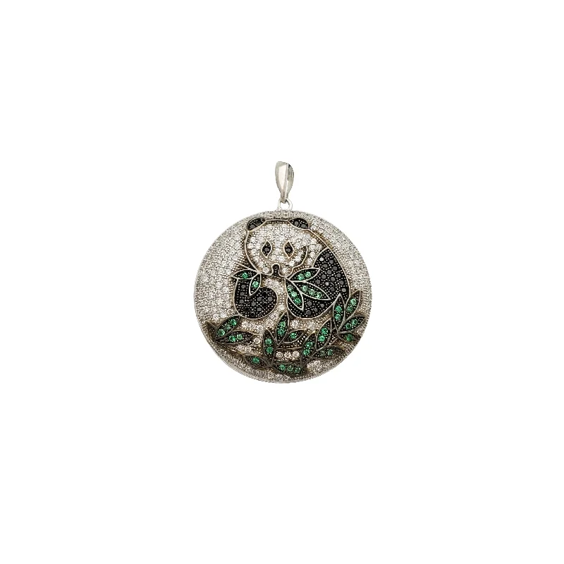 emerald gemstone earrings Panda CZ Medallion (Silver)