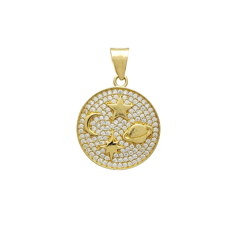personalized couples necklace gold Pave Starry Medallion Pendant (14K)